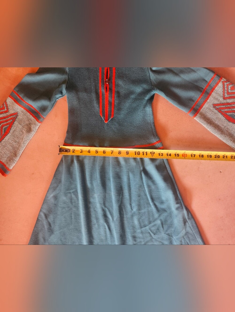 STUNNING vintage 70s teal knit maxi sweater dress S southwestern hippie desert - Picture 9 of 10